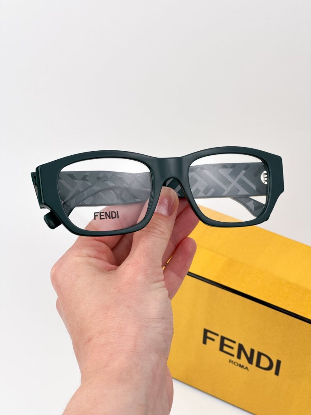 Fendi FE50123I 096 Rectangular Eyeglasses – Shiny Green